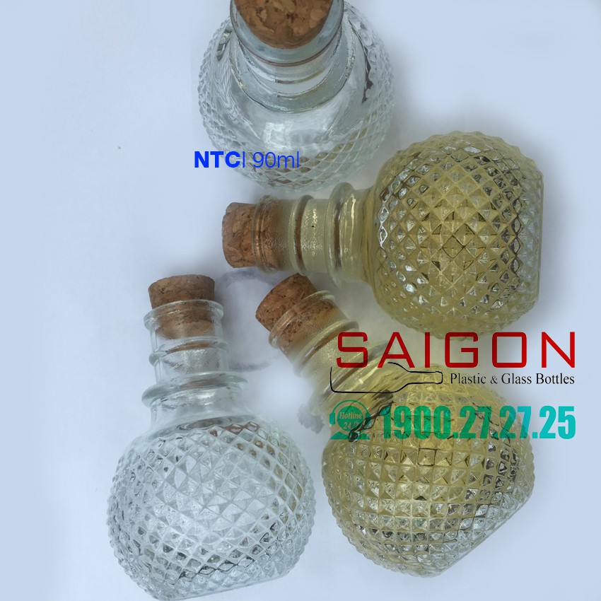 Lọ Thủy tinh Tròn Kim cương nút Gỗ 90ml | NTC - 90ml