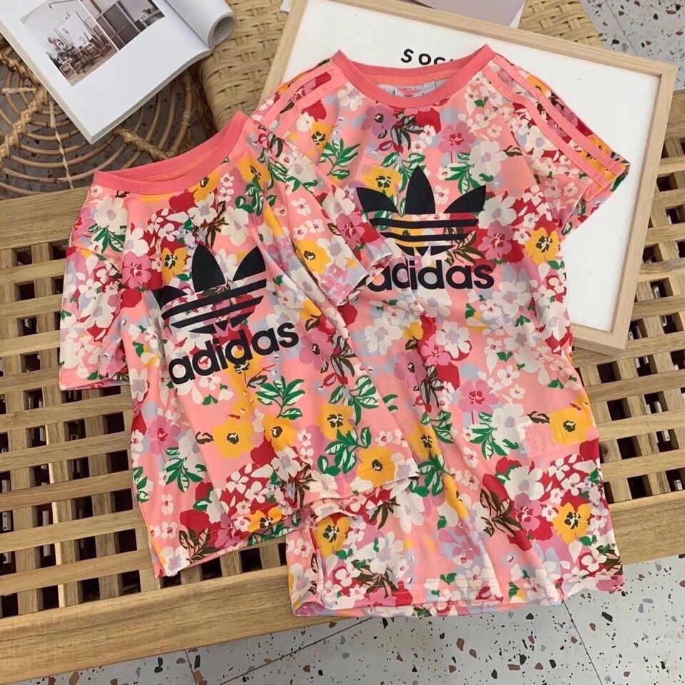 ADIDAS Set Áo Thun Ngắn Tay Và Quần Dài In Hoa Thời Trang Cho Bé Gái