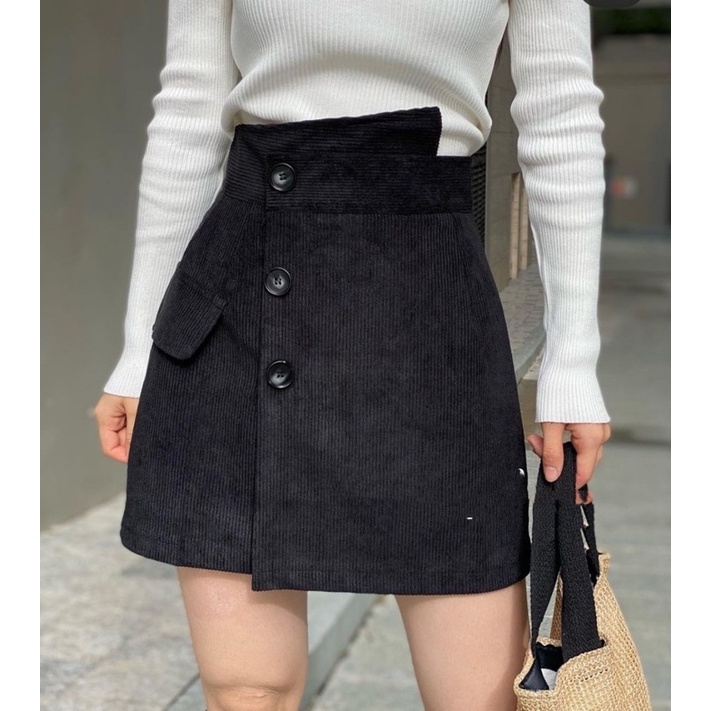 Chân váy nhung tăm vạt lệch cúc to - Xưởng May Hạnh Hồng | BigBuy360 - bigbuy360.vn