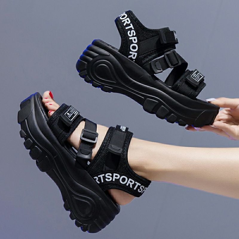 Sandal Nữ Quai Ngang Đế 5cm Chữ Sport