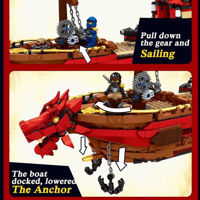 Đồ chơi giáo dục Lắp Ráp mô hình 4029 Ninjigo Dragon Boat Destiny Reward Ship Phantom Ninja Boat Christmas Gifts tàu