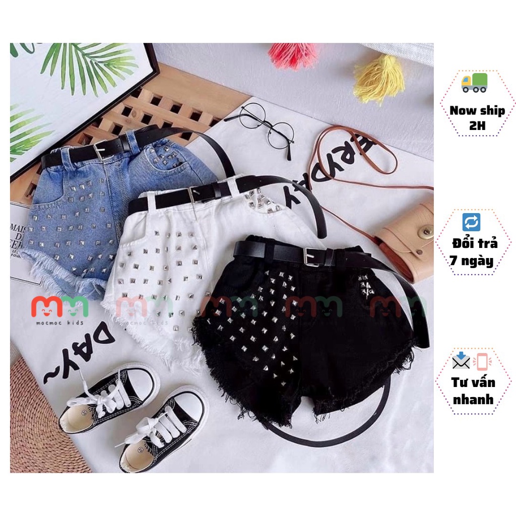 Quần short jean bé gái size đại cá tính chất jean cao cấp co dãn nhẹ lưng thun cho bé 8kg đến 40kg