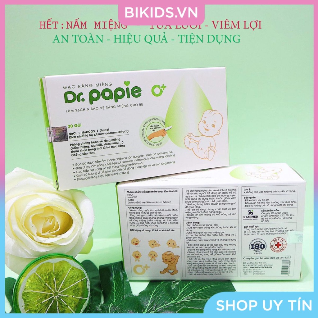 Gạc vệ sinh răng miêng Dr.Papie (Hộp 30c)