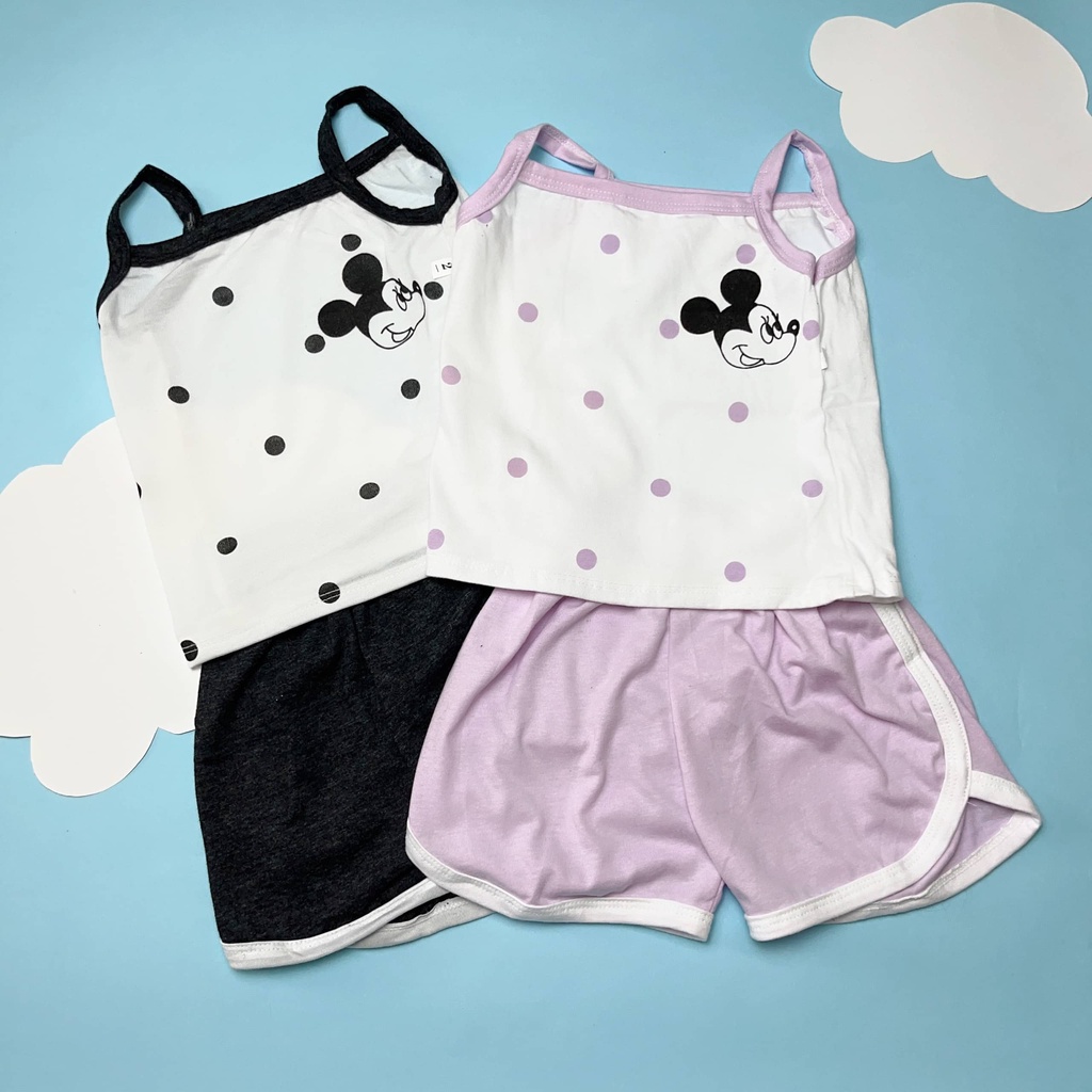 Đồ bộ bé gái hai dây thun cotton co giãn bốn chiều in hoạ tiết CHUỘT MICKY dễ thương 8-18kg