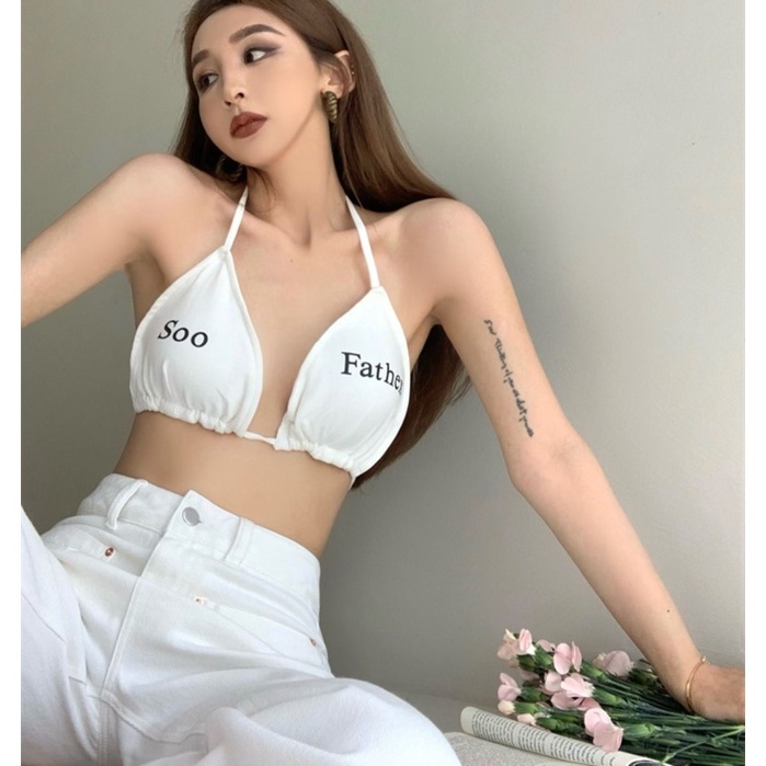 Áo Bra Dây Buộc Trắng Đen Chữ Gợi Cảm LSEOUL A2534 Chất Mềm Mại Cá Tính Năng Động Thể Thao
