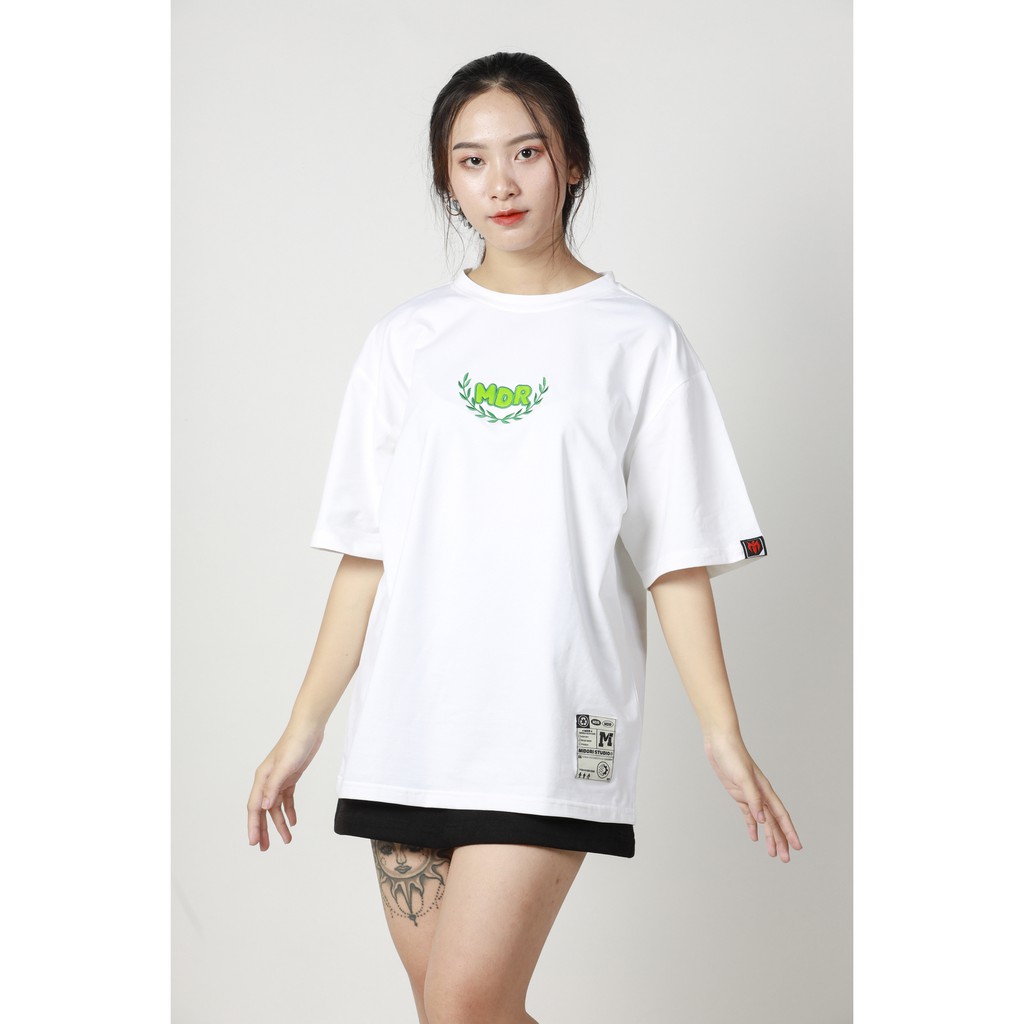 Áo phông tay lỡ form rộng Unisex giá rẻ nam nữ Thêu MDR Cao Cấp M Studio