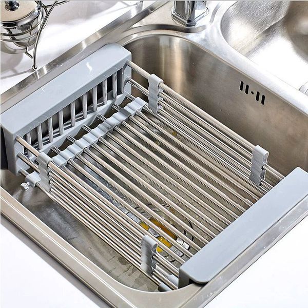 Rổ Inox Gấp Gọn Đa Năng Gác Chậu Rửa