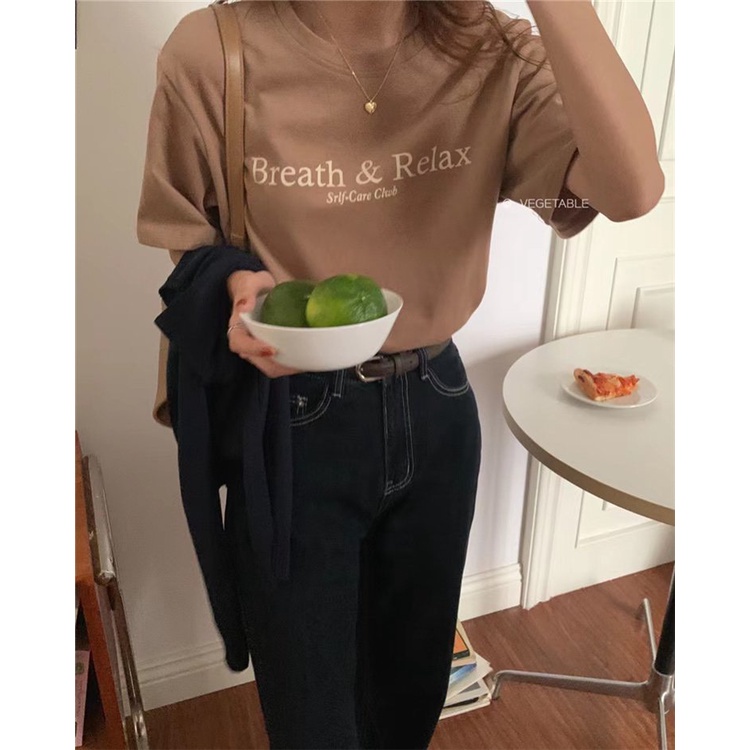 Áo thun chữ vintage phom rộng unisex phong cách đường phố dành cho nam và nữ có ảnh thật