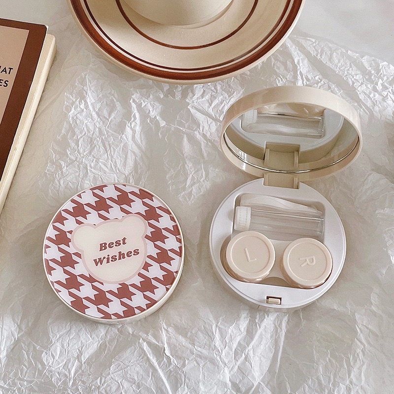 Khay Gương Meow Tròn Hoạ Tiết - Case Đựng Lens