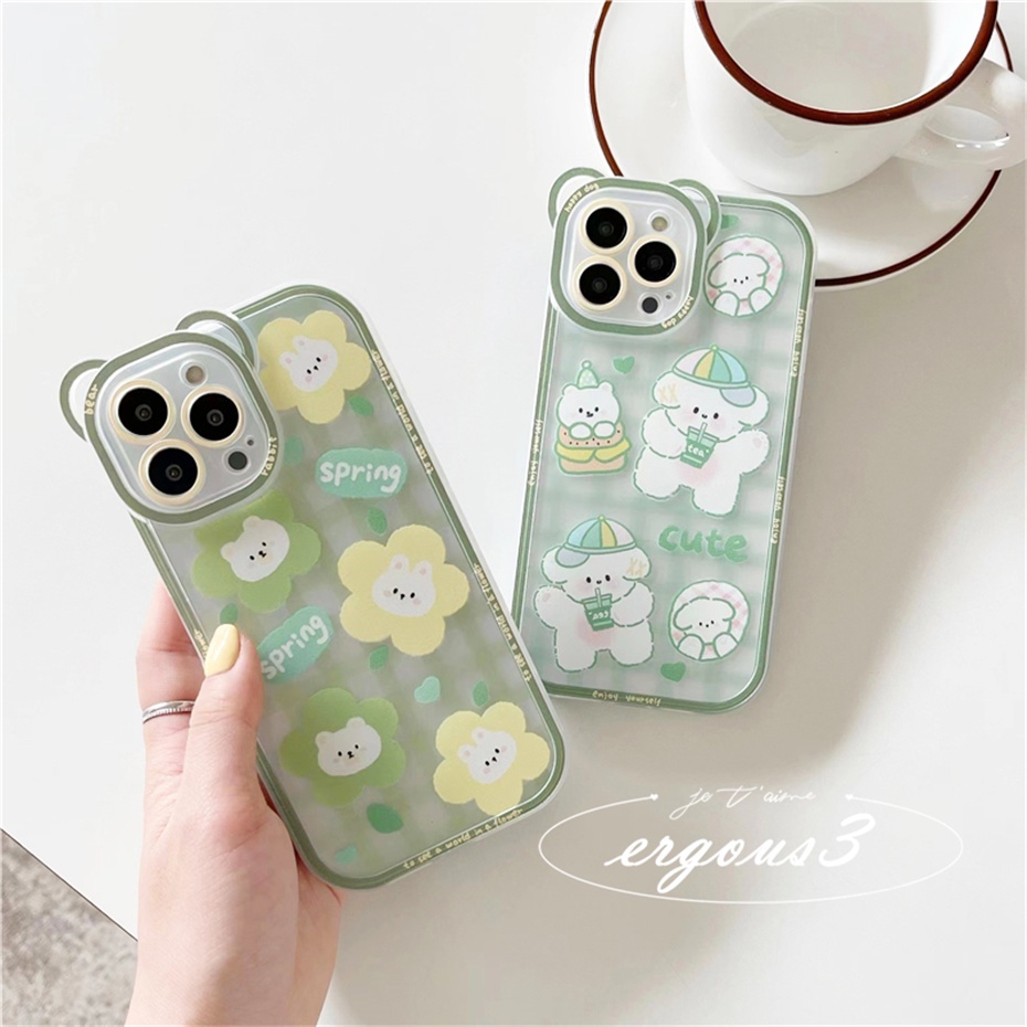 Ốp Điện Thoại Mềm Họa Tiết Hoa Và Gấu Cho iPhone 14 13 12 11 Pro Max SE2020 X XR Xs Max 7 8 6 6s Plus