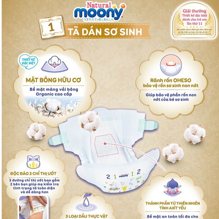 Bỉm Moony Natural Nội Địa Chính Hãng - Dán/Quần Đủ Size NB63/S58/M48/L36/XL32