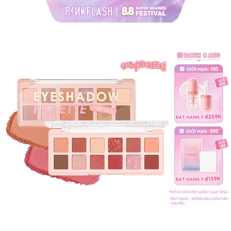 Bảng phấn mắt PINKFLASH PinkDessert độ lên màu cao nhũ ánh kim lâu trôi trang điểm đa năng 100g