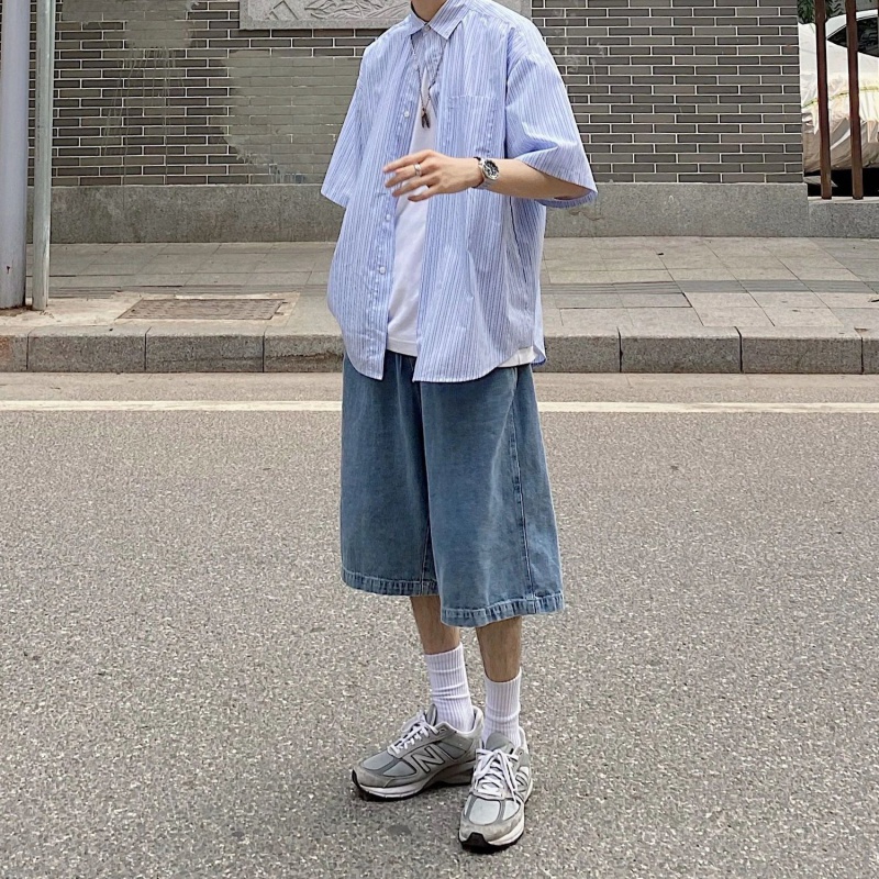 Quần short denim iMaodou ống rộng phong cách Hàn Quốc cho nam