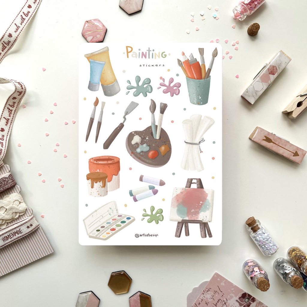 Painting Sticker - Painting Sticker Pack - Sticker dán sổ ⭐ Bullet Journal Stickers, Sticker Chủ Đề School
