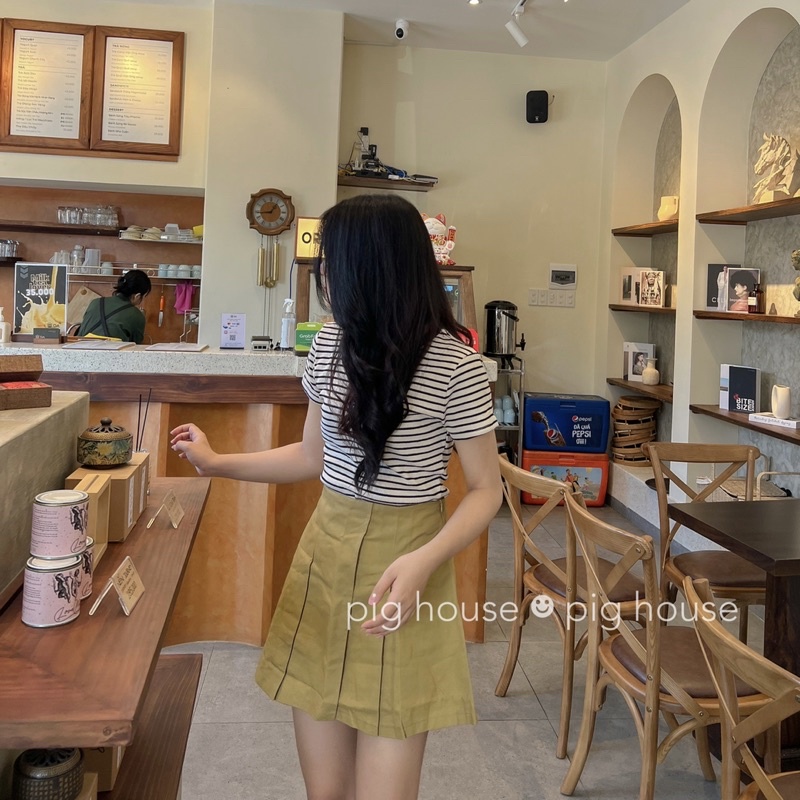 Chân váy vạt chéo lưng thun chất kaki dày dặn có quần trong ( Ảnh thật )