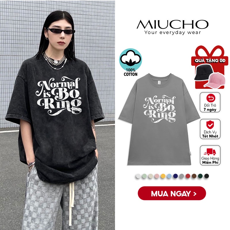 Áo thun wash nữ form rộng đẹp tay lỡ kiểu hàn quốc, áo phông wash form rộng unisex vải cotton AT216 Miucho basic