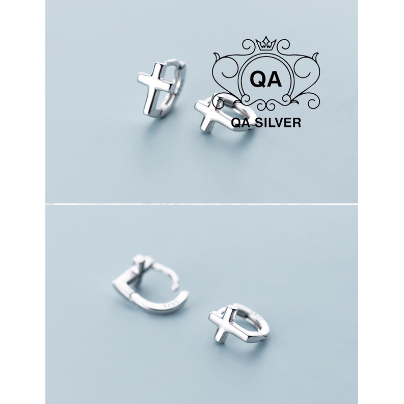 Khuyên tai bạc nam chữ thập tự bông tai thánh giá chốt lẫy S925 CROSS Silver Earrings QA SILVER EA200602