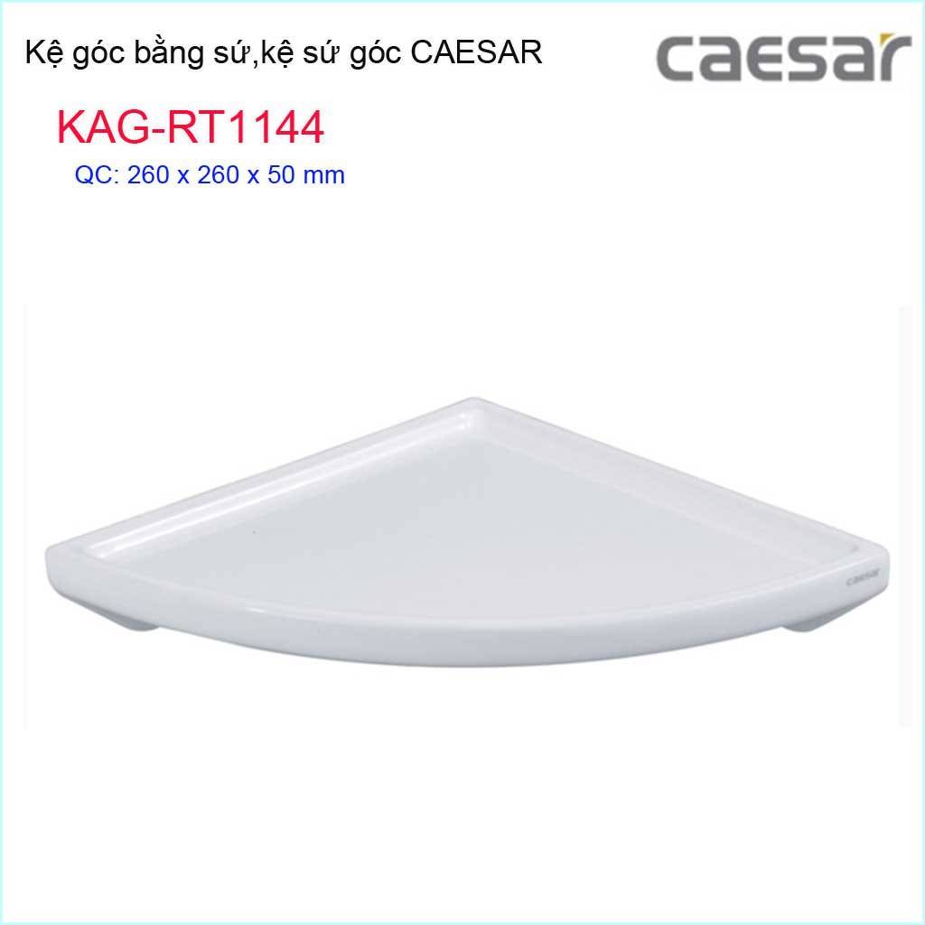 Kệ sứ phòng tắm KAG-RT1144, kệ sứ góc sứ Caesar 26cmx26cm đựng xà phòng trắng sáng dễ vệ sinh