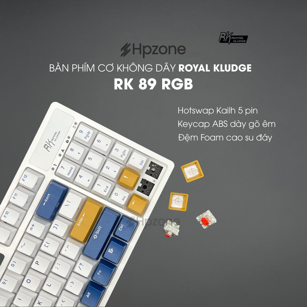RK89 Bàn phím cơ không dây RK89 chính hãng Royal Kludge 89 phím, Bluetooth 5.1, 2.4Ghz, Type C Mac, Win, IOS, Android
