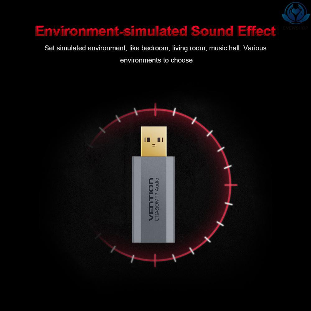 【enew】VENTION USB External Sound Card with 3.5mm Stereo Earphone Mic Adapter HIFI 7.1 Soundtrack Driver-free for PUGB PC Laptop PS4 Black