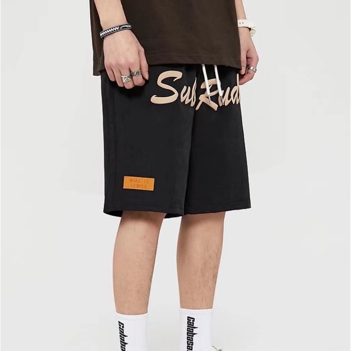 Quần Short Thể Thao Ống Rộng Màu Trơn In Chữ Đơn Giản Thời Trang Cho Nam