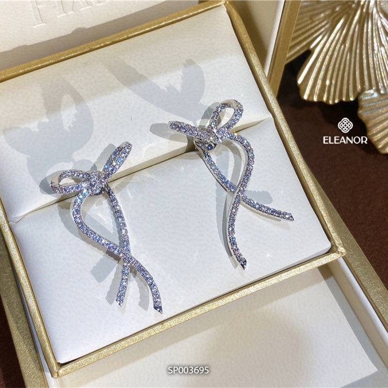 Bông tai nữ chuôi bạc 925 Eleanor Accessories đính đá hình nơ phụ kiện trang sức 3695
