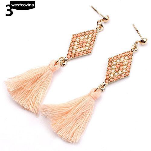 Bông tai dáng dài đính tua rua độc đáo dành cho nữ