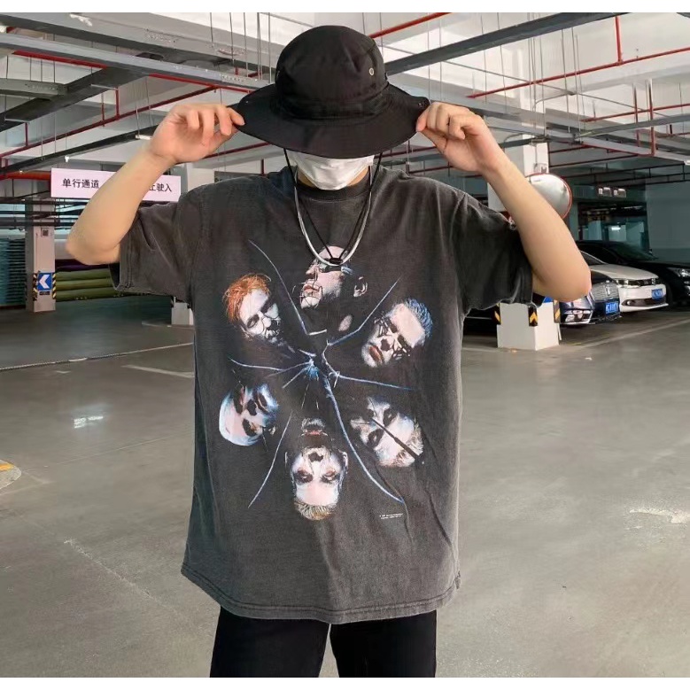 RAMMSTEIN German chariot retro old character head print short-sleeved high street loose casual couple with the same T-shirt