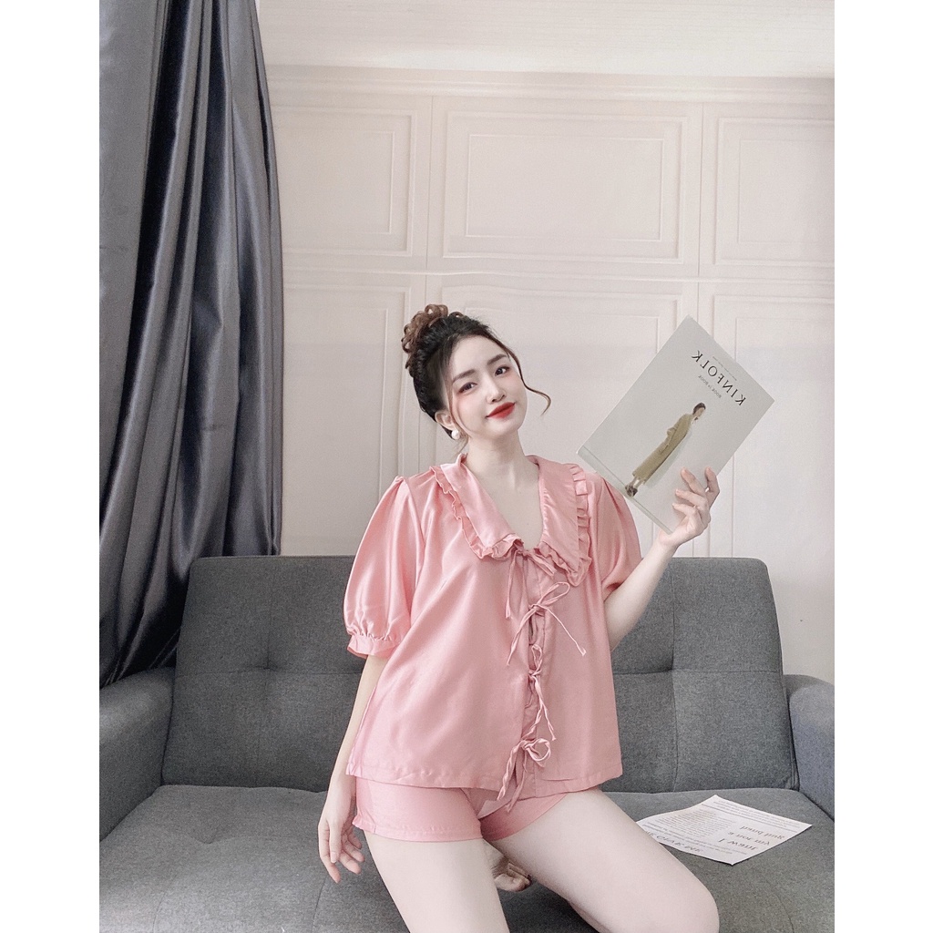 [ Lụa Cao Cấp ] Đồ ngủ tiểu thư sexy tay ngắn cột dây nơ gợi cảm mặc nhà chất liệu lụa satin mềm mịn 036 | BigBuy360 - bigbuy360.vn