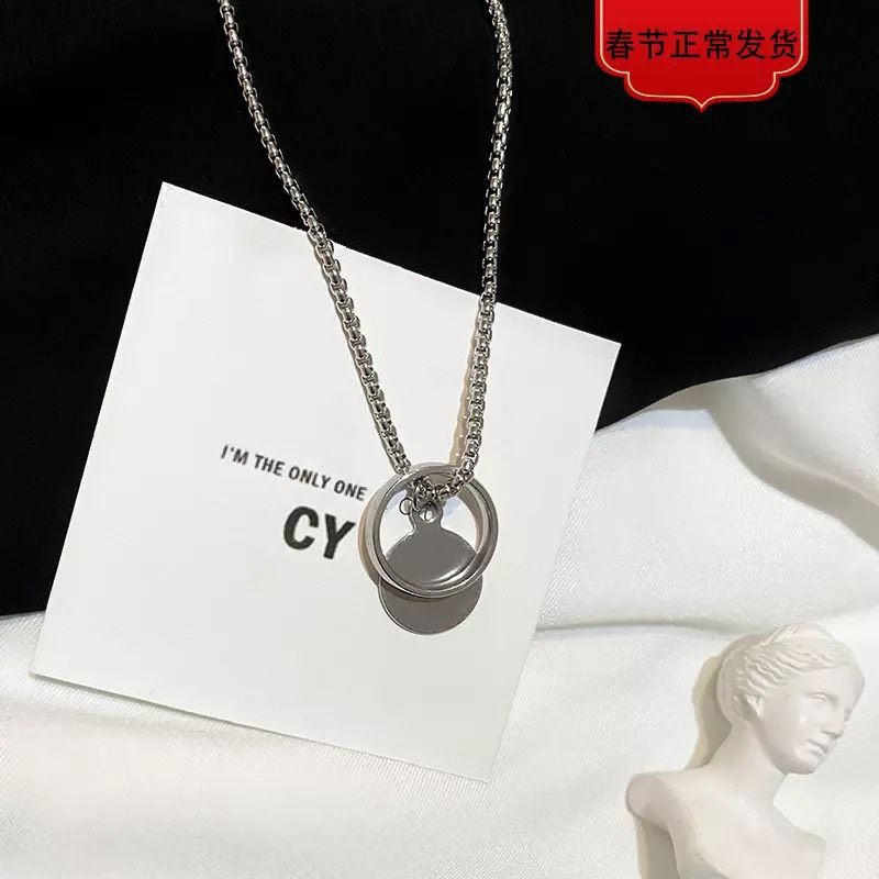Dây chuyền thép titan mặt nhẫn không gỉ phong cách Đơn giản Thanh lịch dành cho nam và nữ
