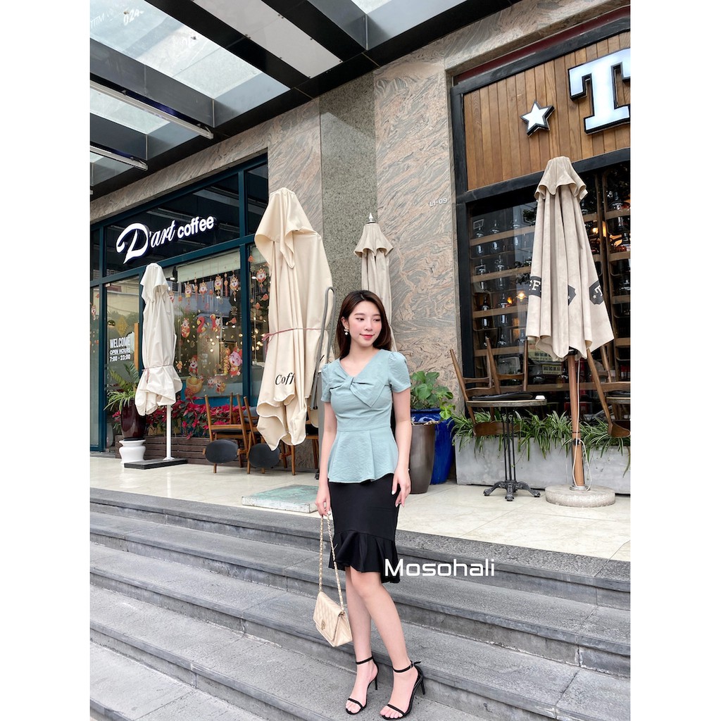 Áo sơ mi nữ Mosohali suông cổ vét cộc tay 4 màu thời trang công sở