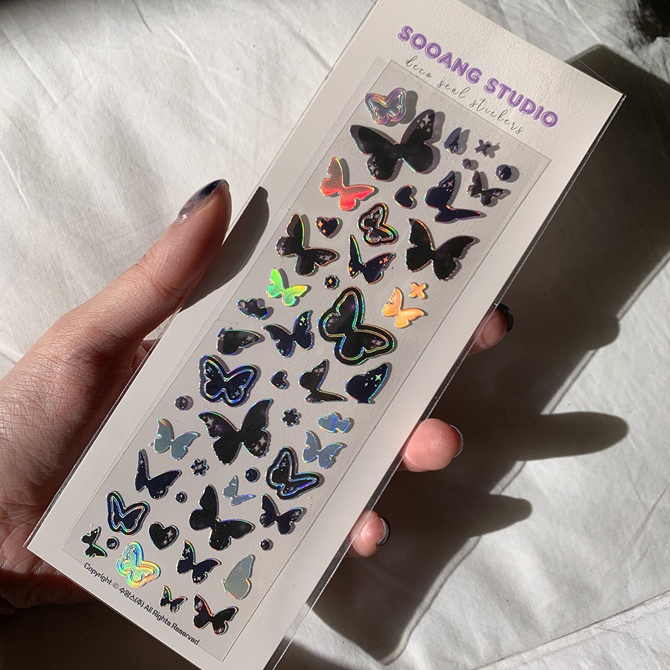 Hình Dán holographic Bướm Đêm / Miếng Dán Ba Chiều Hàn Quốc Dễ Thương / Toploader Polco Tự Làm Trang Trí