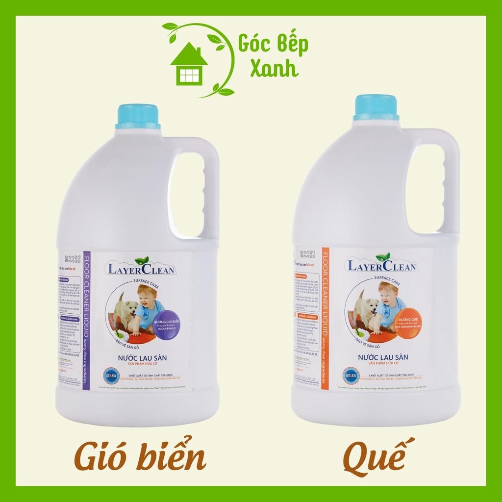 Nước lau sàn hữu cơ Layer Clean an toàn cho bé Quế Gió biển Chai 5 Lít