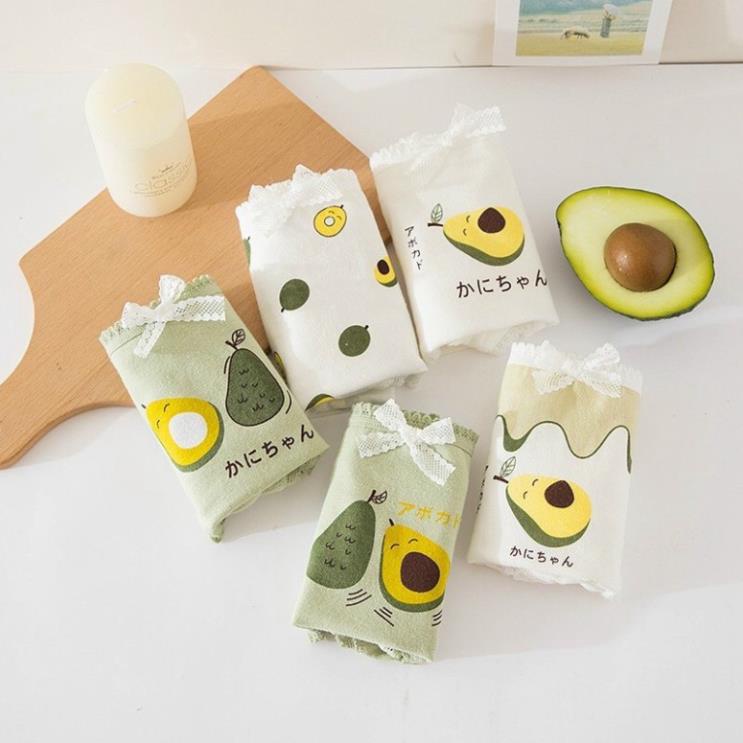 Quần lót nữ. Quần lót cotton kute trái bơ Chíp Có 2 nền Màu trắng và xanh đáy lót kháng khuẩn Size cho nàng 40-65kg