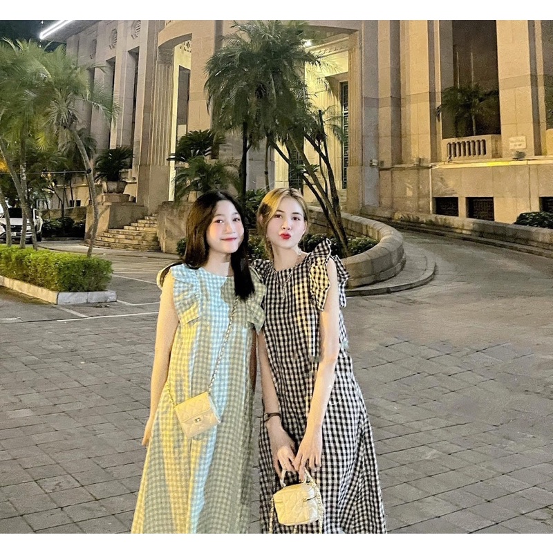 Đầm suông kẻ ô cánh tiên - Váy maxi dáng suông kẻ ô đầm nhóm