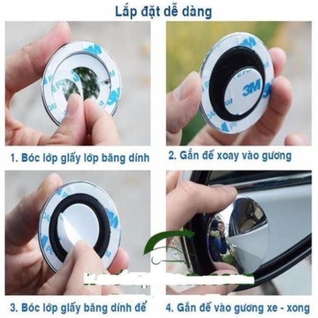 Bộ 2 Gương Cầu Lồi Không Viền Xoay 360 Độ Gắn Gương Chiếu Hậu Và Trục B Xe Hơi, Xe Máy