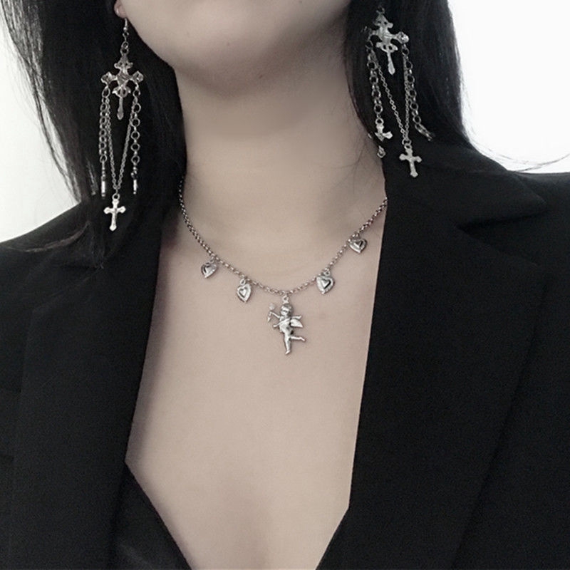 Dây chuyền 22111 mặt trái tim và thần cupid phong cách Nhật Hàn cá tính