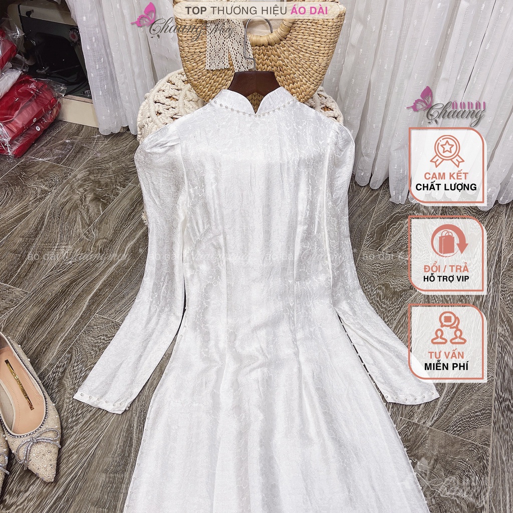 Áo dài cưới cô dâu tay vai bồng CHAANG May thiết kế Lụa Tơ Tằm đính ngọc cao cấp dự tiệc lễ tết đẹp
