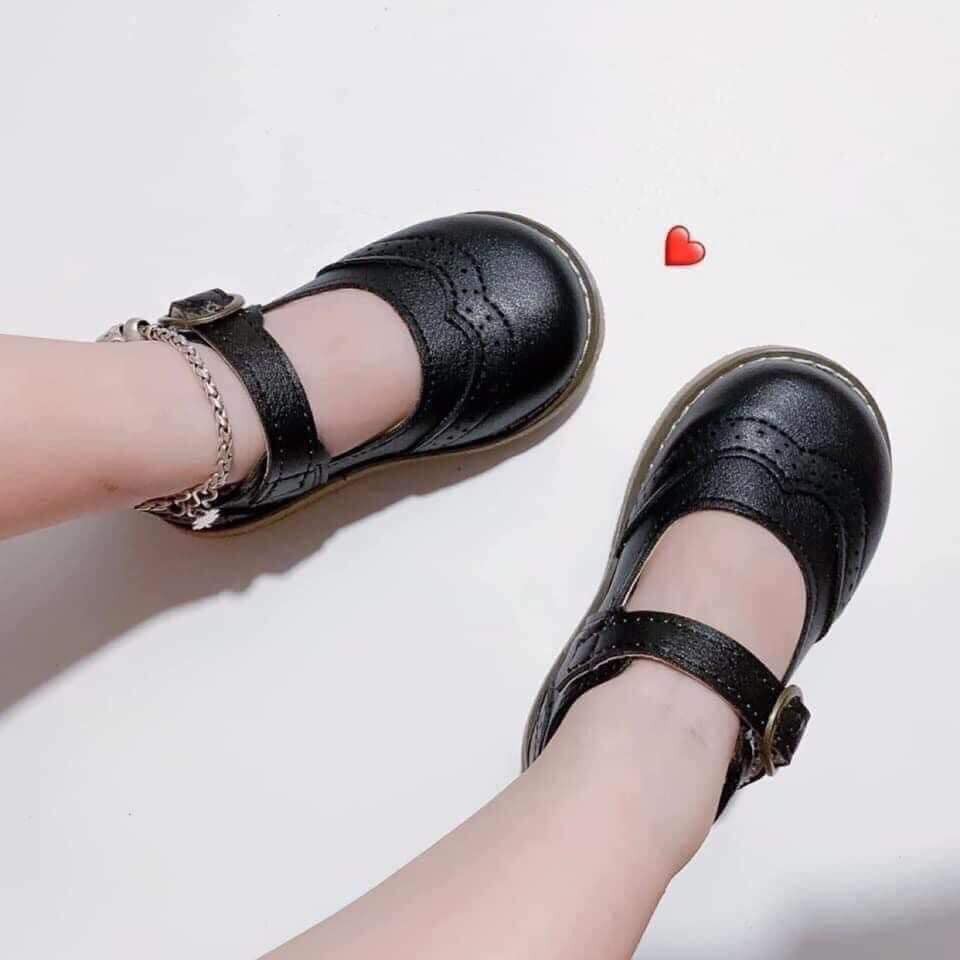 Giày Bé Gái - Giày búp bê da mềm phong cách Vintage Hàn Quốc có quai dán A209 (có ảnh thật)