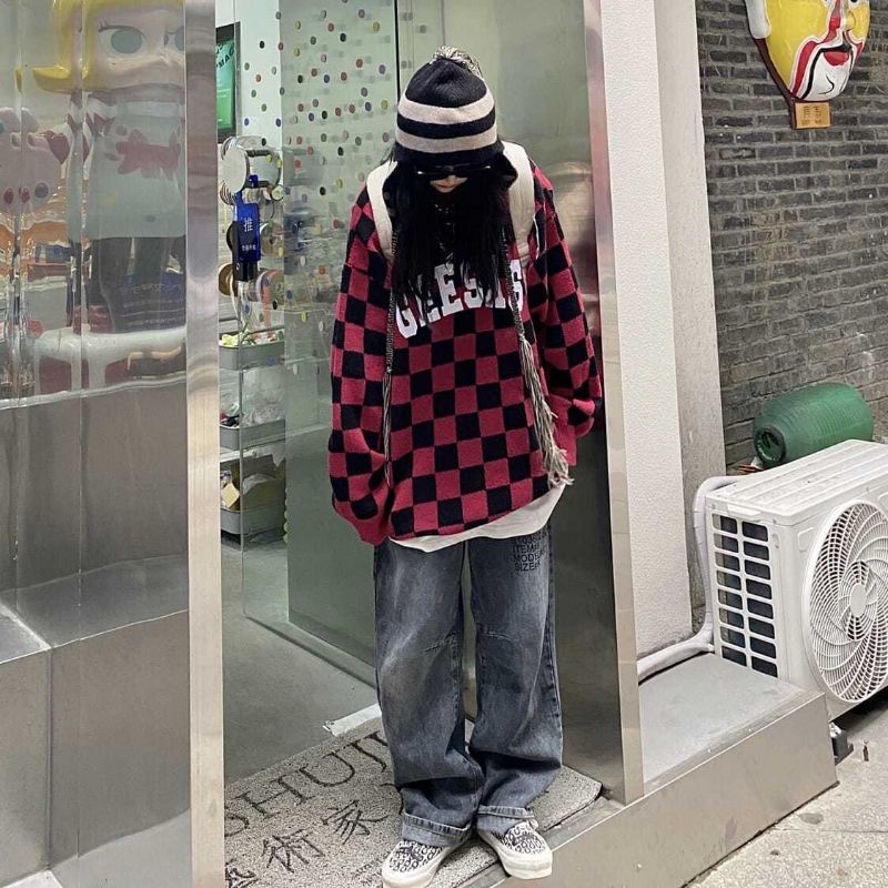 ÁO LEN CARO HOẠ TIẾT HÀNG UNISEX PHONG CÁCH HÀN QUỐC