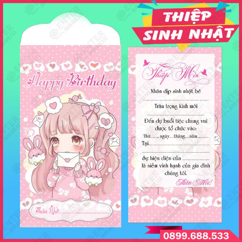 THIỆP MỜI DỰ TIỆC SINH NHẬT, ĐẦY THÁNG, THÔI NÔI CHO BÉ (Xấp/10 cái)
