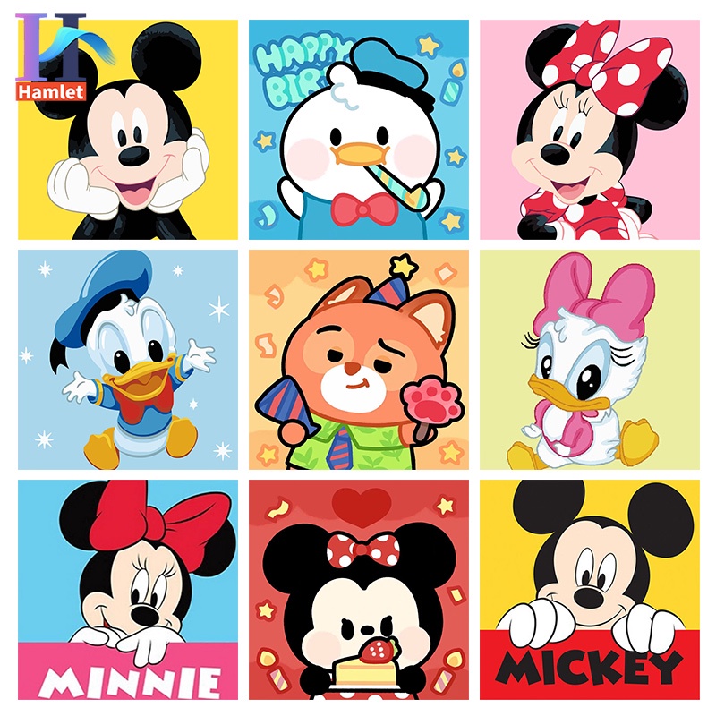 Bộ tranh sơn dầu Hamlet tô màu theo số hình chuột Mickey vịt Donald Disney dành cho trẻ em cỡ 20 * 20cm