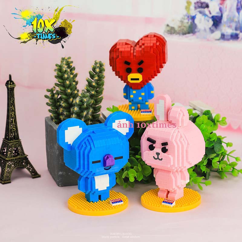 (size 15cm) mô hình 3d BTS BT21 hoạt hình chibi cooky tata koya lắp ráp gấu thỏ dễ thương, quà tặng bạn trai bạn gái