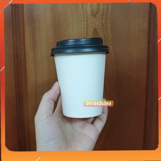 Combo 50 Cốc giấy có nắp đen 270ml ly giấy trắng đựng cafe take away 8oz