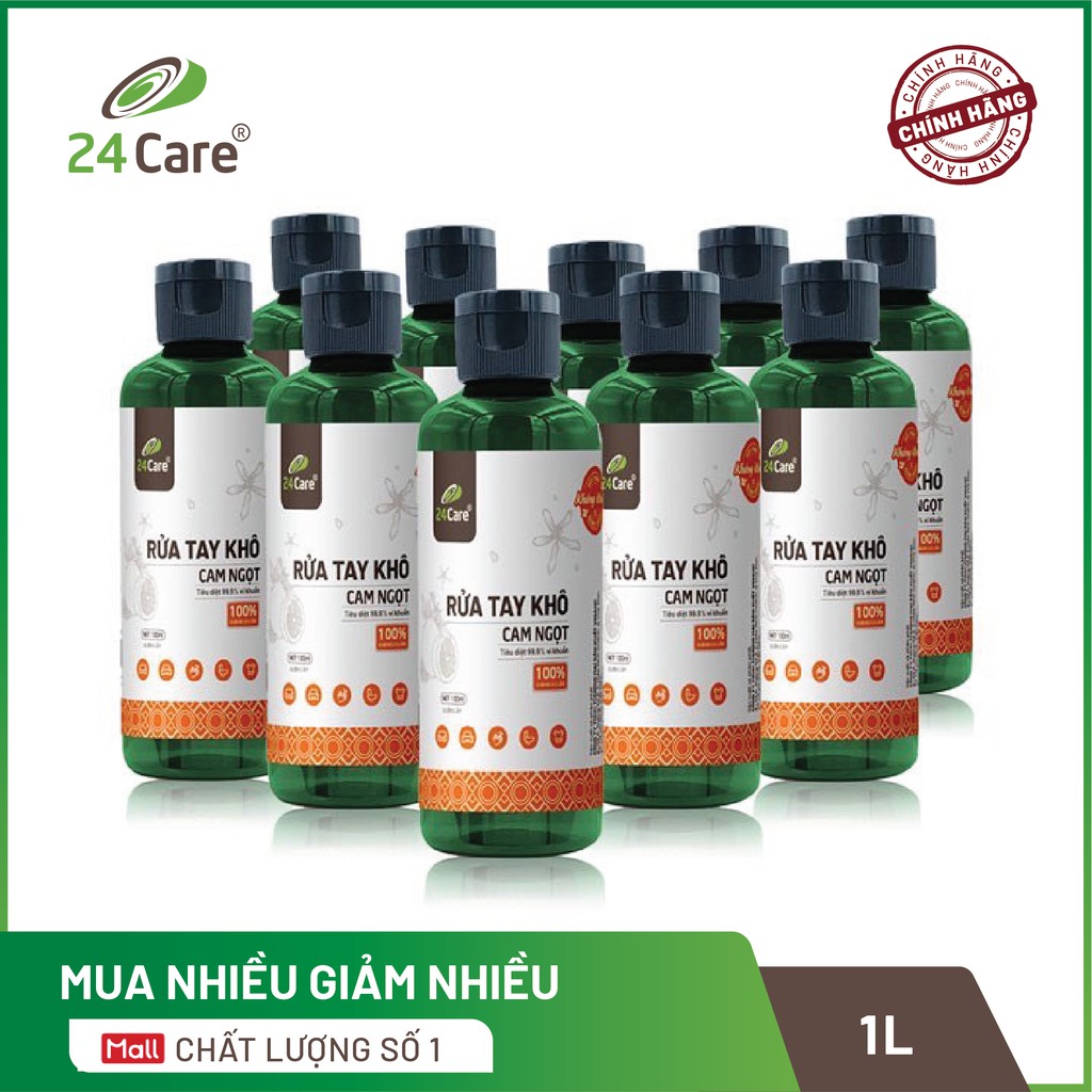 Combo 5 nước rửa tay khô tinh dầu Cam 24Care 100ML– không cần rửa lại với nước, diệt khuẩn 99,9% | BigBuy360 - bigbuy360.vn