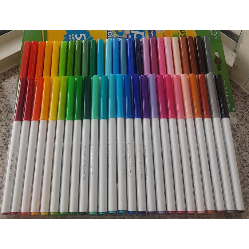 Bút lông màu, dễ tẩy rửa Crayola Supertips - 50 cây. Nét thanh nét đậm.