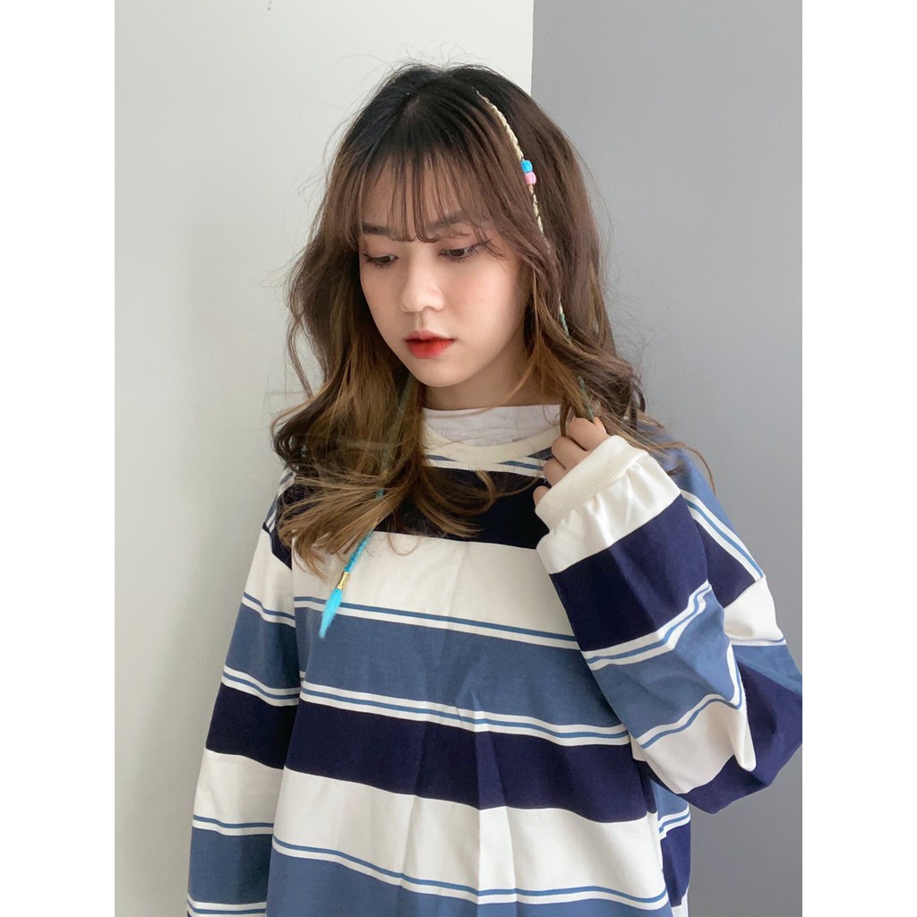 Áo sweater form oversize sọc xanh siêu đẹp mặc được cả mùa hè .