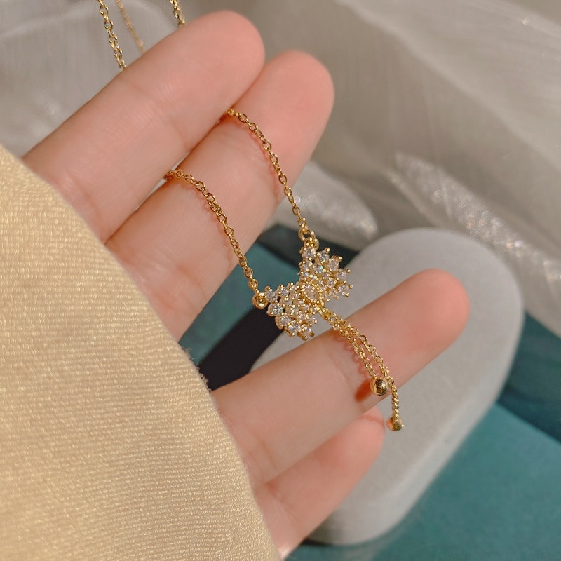 Vòng Cổ Nơ Bằng Thép Titan Đính Đá Zircon Kiểu Hàn Quốc Cá Tính Lãng Mạn Cho Nữ