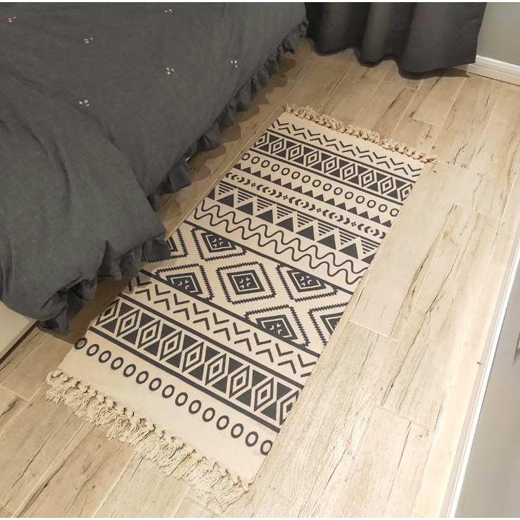 Thảm dệt thủ công canvas trải sàn, thảm trải bàn ghế phong cách Bắc Âu