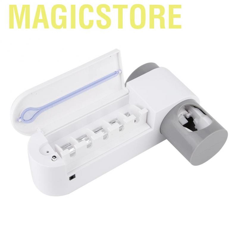 Magicstore 3in 1 UV Toothbrush Sterilizer Holder Wall Mount Automatic Toothpaste Dispenser Bathroom EU 100-240V